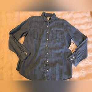 St. John's Bay Blue Denim Button-Down Shirt NWT Sz L